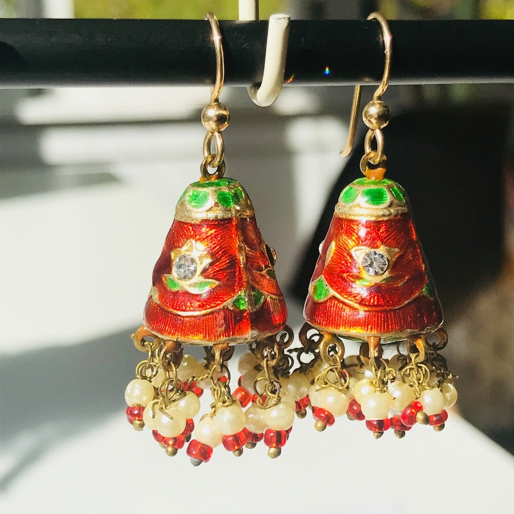 Red & Green Rhinestone Earrings - Picture 3 of 8